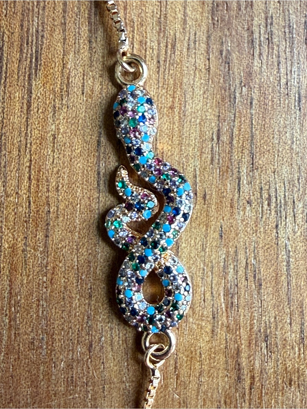 Adjustable Pave Snake Multi-color Rhinestone Gold-Tone Slider Bracelet for Women